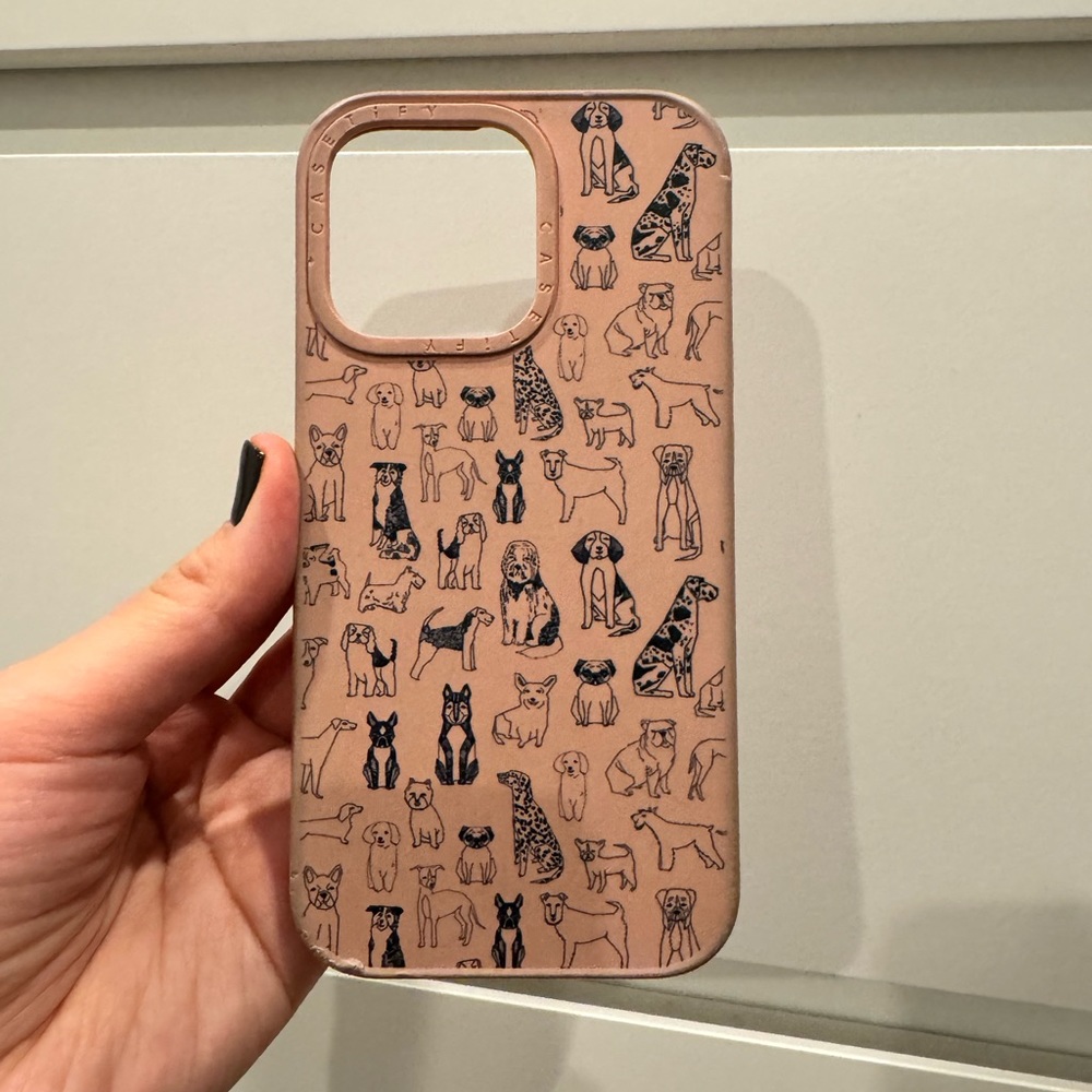 Casetify IPhone 13pro Compostable Case
“Dogs”
Compostable Pink Case